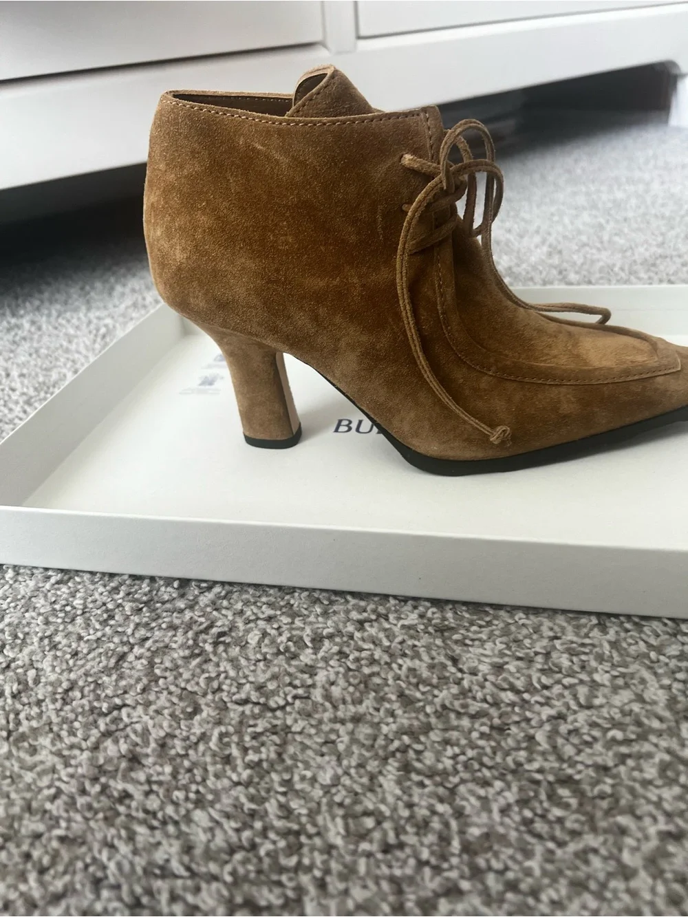 Burberry Brown Suede Chelsea Boots with Blue Logo Sole